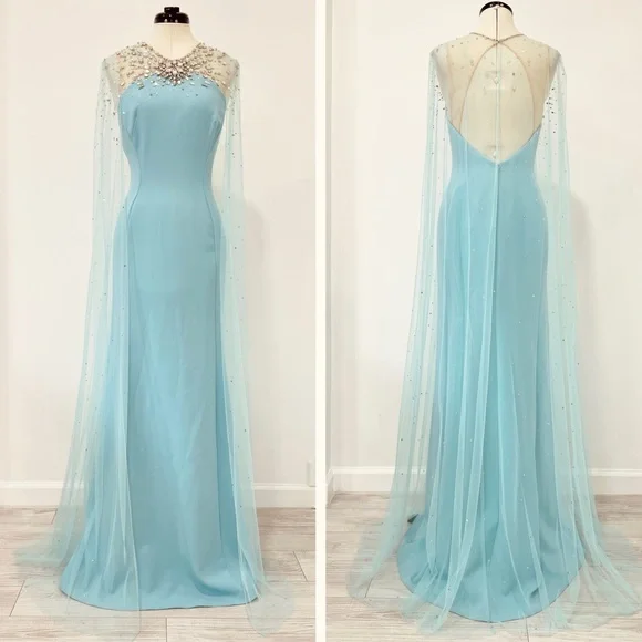 Jenny Packham Wren Embellished Cape Gown Long Dress